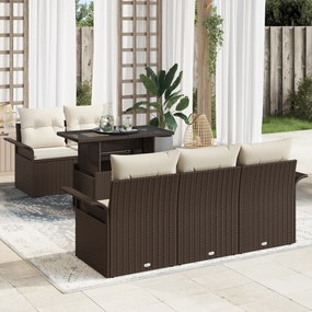 Conjunto de Sofá para Jardim vidaXL de 6 peças com Almofadas Castanho de Rattan Sintético