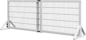 Barreira de segurança para cães de 101 a 181 cm barreira de proteção com 2 painéis, largura ajustável , em madeira e aço branco