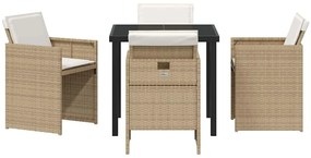 Conjunto de Jantar de Jardim de 5 peças com Almofadas Beiges em Rattan