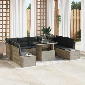 vidaXL Conjunto de sofá de jardim de 10 peças com almofadas em rattan sintético cinza claro.