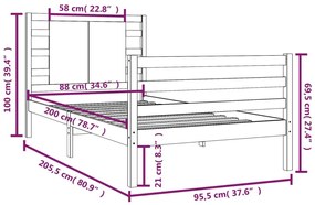 Estrutura de cama 90x200 cm pinho maciço castanho mel