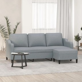 Sofá de 3 lugares com apoio de pés 180 cm tecido cinzento-claro