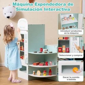 Supermercado infantil de Brincar de madeira 89 cm x 57 cm x 88 cm com caixa registradora Máquina POS Vending para crianças de 3 a 8 anos Verde