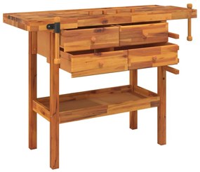 Bancada de trabalho c/ gavetas/tornos 124x52x83cm acácia maciça