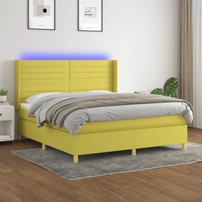 vidaXL Cama box spring c/ colchão e LED 160x200 cm tecido verde