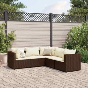 vidaXL 5 pcs conjunto lounge jardim c/ almofadões vime PE castanho