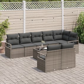 Conjunto de Sofá de Jardim de 8 Peças com Almofadas Negras de Rattan P