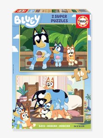 2 Super Puzzles, em madeira, de 16 peças - Bluey - EDUCA azul