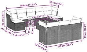 11 pcs conjunto sofás de jardim c/ almofadões vime PE preto
