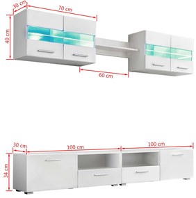 Conj. unidades de parede p/ TV luzes LED 5 pcs branco brilhante