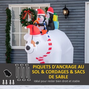 Urso Polar Insuflável, 227 x 113 x 206 cm, Luzes LED, Branco, Vermelho e Preto