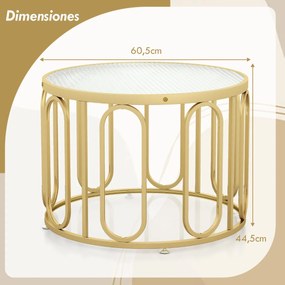 Mesa de centro redonda de 2 níveis de 60,5 cm com tampo de vidro temperado e pernas ovais giratórias para sala de estar dourada