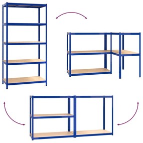 5-Layer Storage Shelf Blue Steel&amp;Madeira de engenharia