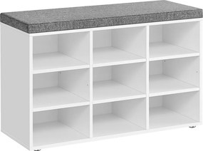 Banco spateira com almofadas e 9 compartimentos 30,3 x 78,5 x 48 cm Cinzento-branco