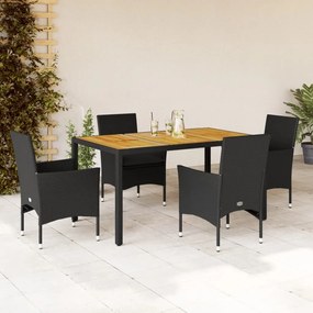 vidaXL 5 pcs conjunto jantar jardim c/ almofadões vime PE/acácia preto