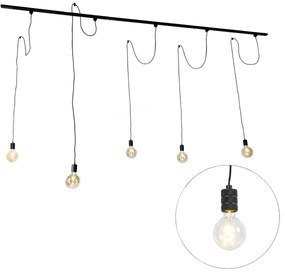 Moderno sistema de trilho monofásico com 5 lâmpadas suspensas pretas - Cavalux Moderno