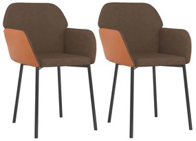 Cadeiras de jantar 2 pcs tecido/couro artificial castanho