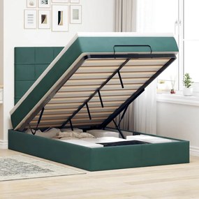 Estrutura de cama otomana com colchões verde escuro veludo