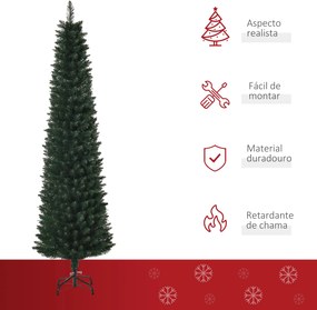 Árvore de Natal Artificial Altura 180cm com 380 Ramos de Folhas de PVC Ignífugos Base Dobrável e Suporte Metálico Decoração de Natal para Interiores Ø