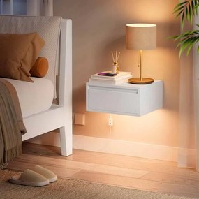 Conjunto de 2 mesas de cabeceira suspensas com luzes LED 35 x 40 x 18 cm branco nuvem