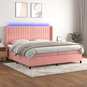 vidaXL Cama box spring c/ colchão/LED 200x200 cm veludo rosa