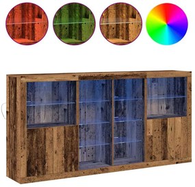 Aparador vidaXL com Luzes LED Madeira Velha 202x37x100 cm Madeira enge