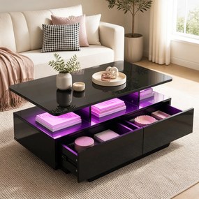 Mesa de Centro, 90 x 55 x 45,5 cm, Iluminação LED Regulável, Preto