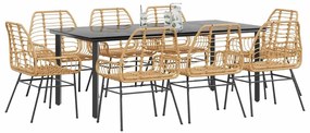 Conjunto jantar jardim 9 peças vidro vime PE castanho