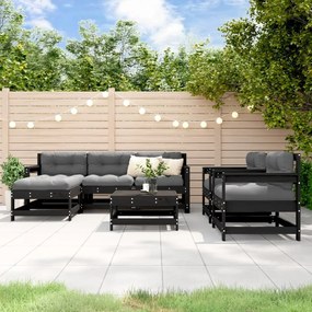 vidaXL 7 pcs conjunto lounge jardim c/ almofadões madeira maciça preto