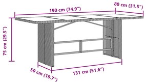 Mesa de jardim com tampo de vidro 190x80x75 cm vime PE castanho