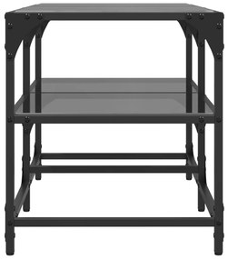 Mesa de centro com topo em vidro preto 78,5x40x45 cm aço