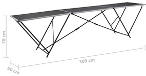 Mesa/bancada de trabalho dobrável MDF e alumínio 300x60x78 cm