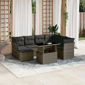 8 pcs conjunto sofás de jardim c/ almofadões vime PE cinzento