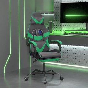 vidaXL Cadeira gaming c/ apoio pés couro artificial preto e verde