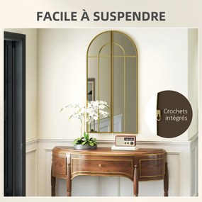 Espelho de parede em forma de arco, 30 x 120 cm, grande espelho decorativo com moldura metálica, para sala de estar, quarto, corredor, tom dourado