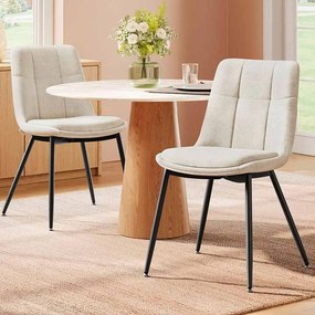 Conjunto de 2 cadeiras de sala de jantar com almofada dupla em branco creme