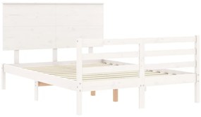 Estrutura de cama de casal c/ cabeceira madeira maciça branco