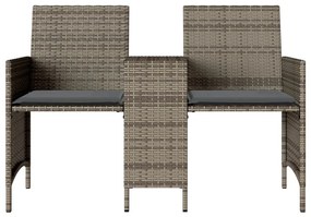 Sofá de jardim de 2 lugares com mesa e bancos vime PE cinzento