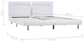 Estrutura de cama c/ LEDs 180x200 cm couro artificial branco