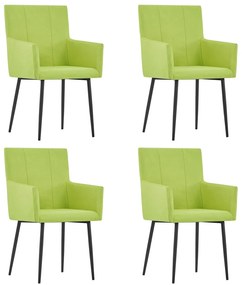 Cadeiras de jantar com apoio de braços 4 pcs tecido verde