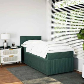 Cama com molas/colchão 90x200 cm veludo verde-escuro