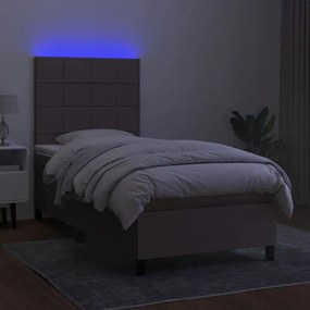 Cama box spring + colchão/LED 80x200cm tecido cinza-acastanhado