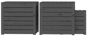 3 pcs conjunto de caixas de jardim pinho maciço cinzento