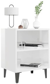 Mesa de cabeceira pernas em metal 40x30x50 cm branco brilhante