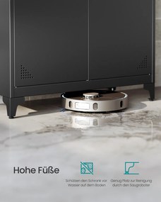 Armário arrumação multifuncional com 2 portas e 5 compartimentos, 80 x 40 x 165 cm, preto mate