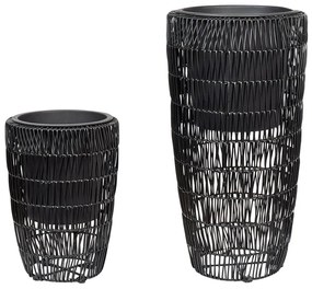 Conjunto de 2 vasos para plantas em rattan preto CHELONE Beliani