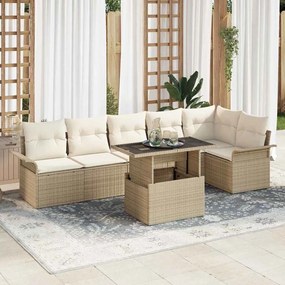 vidaXL Conjunto de Sofás de Jardim de 7 Peças com Almofadas em Bege e Rattan