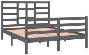 Estrutura de cama casal 135x190 cm madeira maciça cinzento