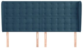 Cabeceira cama c/ abas veludo 203x23x118/128 cm azul-escuro