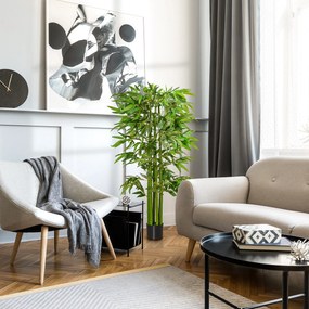 Bambu Artificial XL 1,60 m de altura, 975 folhas densas e realistas, com vaso incluído, preto e verde